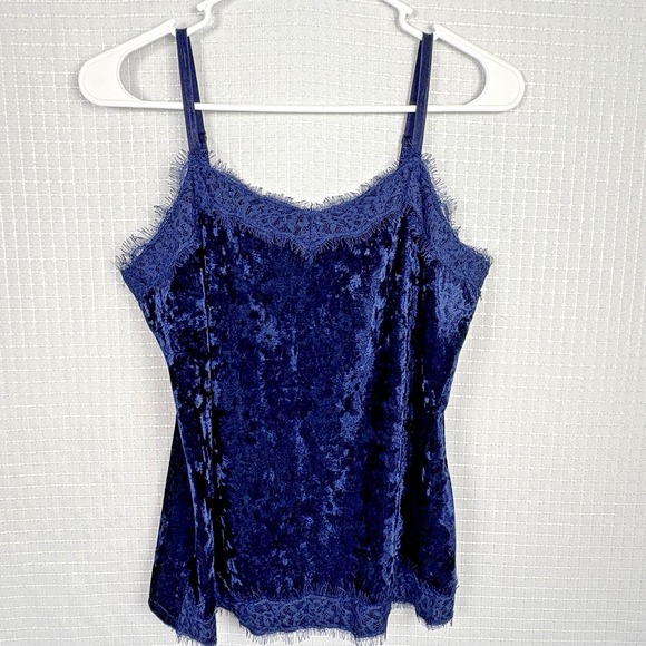 No Boundaries Tops - Y2K Crushed Velvet Cami Tank Top Small Babydoll Lace Trim Fairy Whimsigoth Luxe